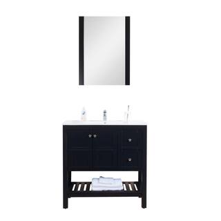 Manhattan 36 in. W x 18 in. D Bath Vanity in Black with Ceramic Vanity Top in White with White Basin and Mirror MH-36-C-MB-BL