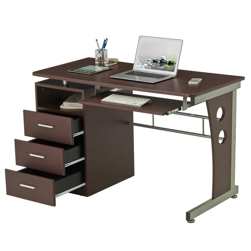 TECHNI MOBILI 48 in. Rectangular Chocolate 3 Drawer Computer Desk with Keyboard Tray RTA-3520-CH36