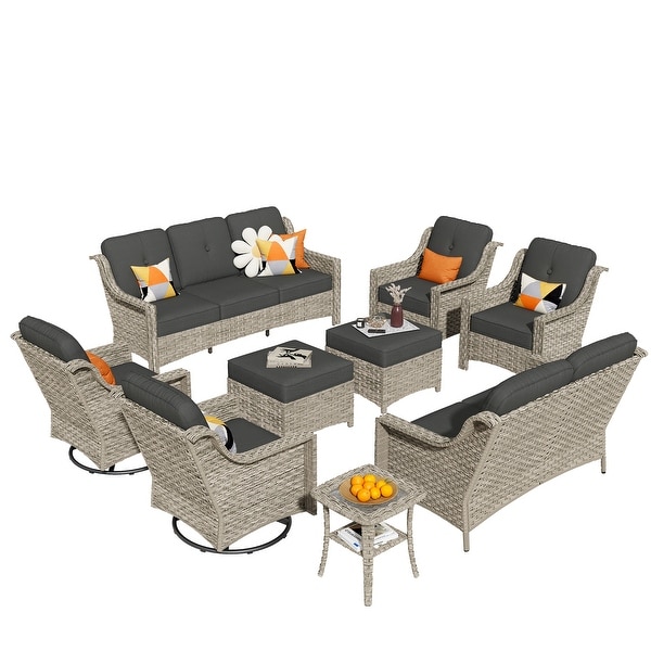 HOOOWOOO 9piece Patio Wicker Furniture Conversation Set with Swivel Chair and Loveseat Sofa