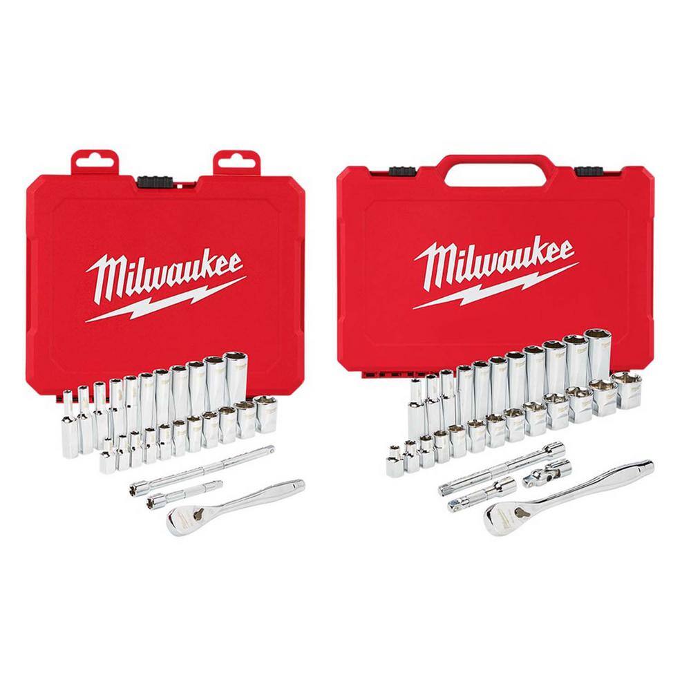 MW 14 in. and 38 in. Drive SAE Ratchet and Socket Mechanics Tool Set (54-Piece) 48-22-9404-48-22-9408