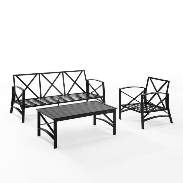 Crosley Kaplan 3pc Outdoor Patio Sofa Set With Sofa amp Arm Chair With Coffee Table