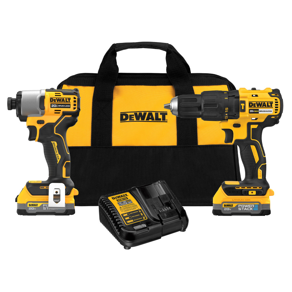 DEWALT 20V MAX Hammer Drill/Driver & Impact Driver Combo Kit with POWERSTACK Compact Batteries