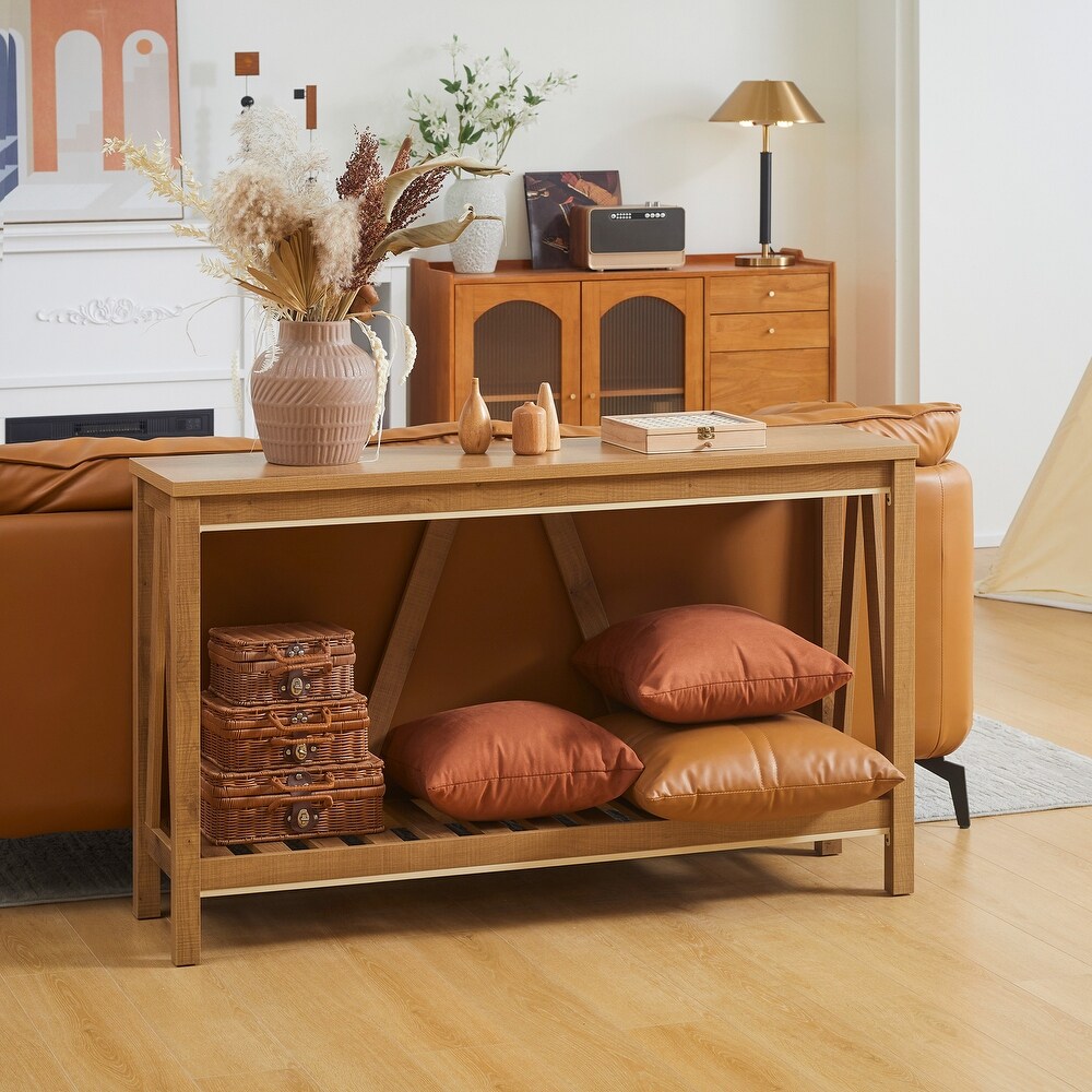 HOMCOM Farmhouse Console Table with Storage Shelf