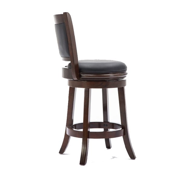 Round Wooden Swivel Counter Stool with Padded Seat and Back， Dark Brown - 19.5 H x 37.5 W x 18 L Inches