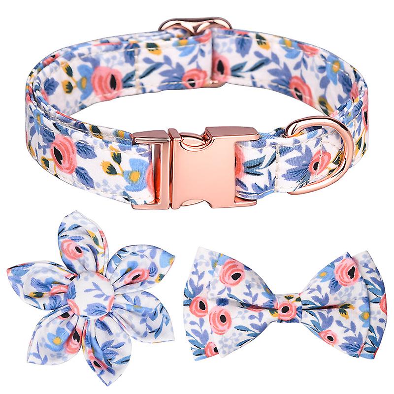 1 Set Bowknot Decor Adjustable Buckle Closure D-ring Pet Neck Strap Christmas Flower Pattern Cat Collar Pet Supplies Cat Collar