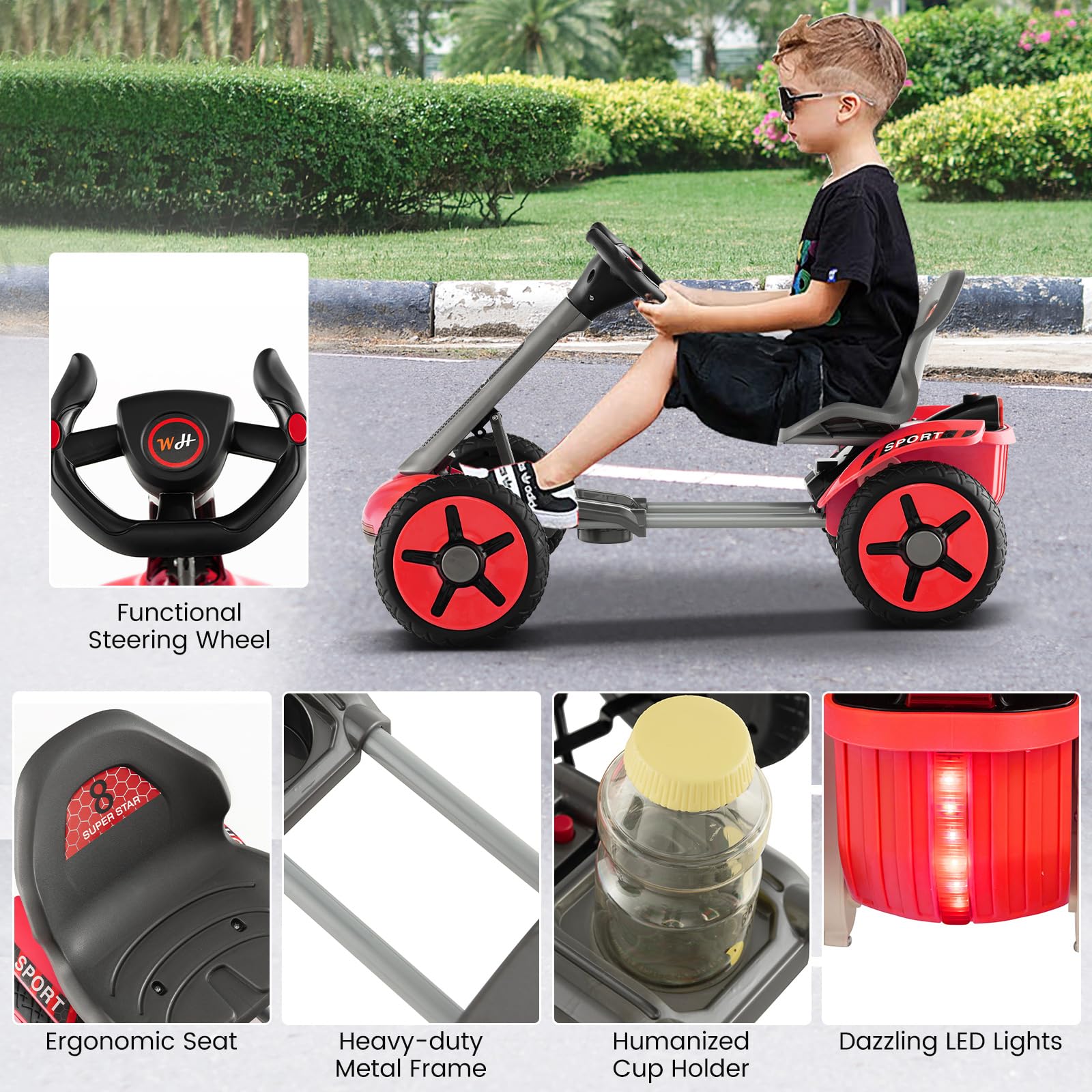 Costzon Ride on Car, 12V Go Cart for Kids with Adjustable Steering Wheels & Seat