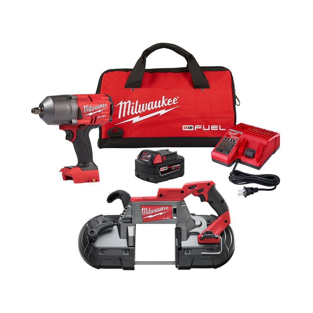 MW M18 FUEL 18V Lithium-Ion Brushless Cordless Deep Cut Band Saw with 12 in. Impact Wrench Kit with One 5.0 Ah Battery 2729-20-2767-21B