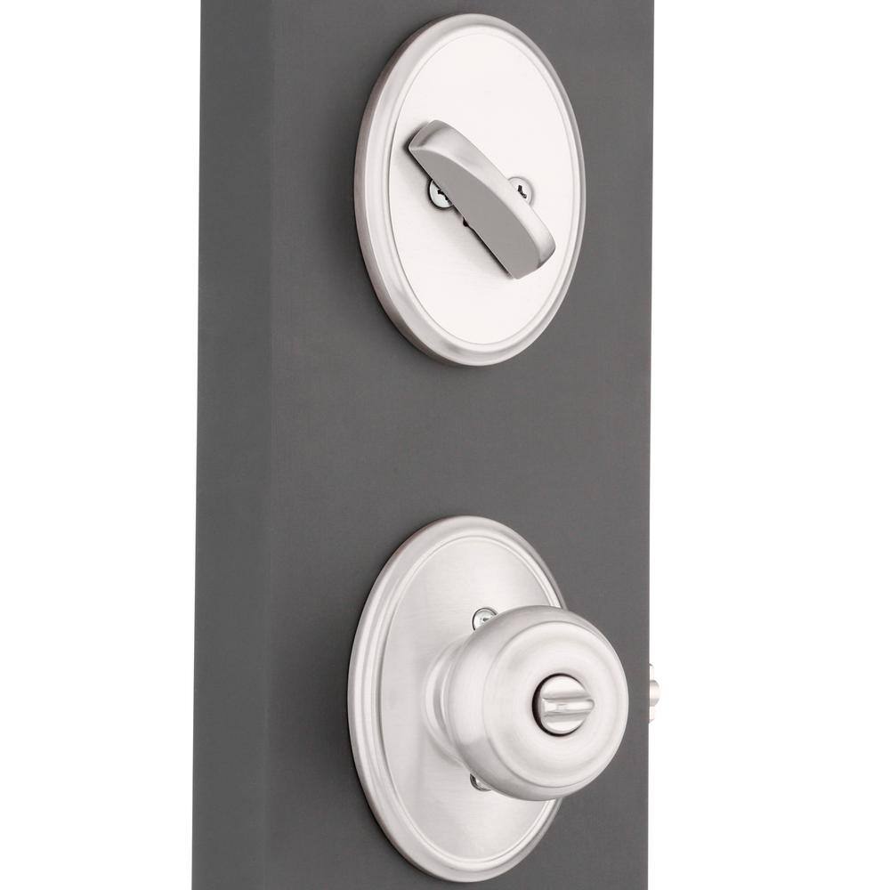 Schlage Georgian Satin Nickel Single Cylinder Deadbolt and Keyed Entry Door Knob with Wakefield Trim Combo Pack FB55N V GEO 619 WKF