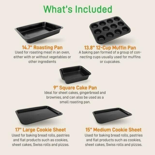 NutriChef 10-Piece Deluxe Carbon Steel Bakeware Kitchen Oven Baking Pans Set