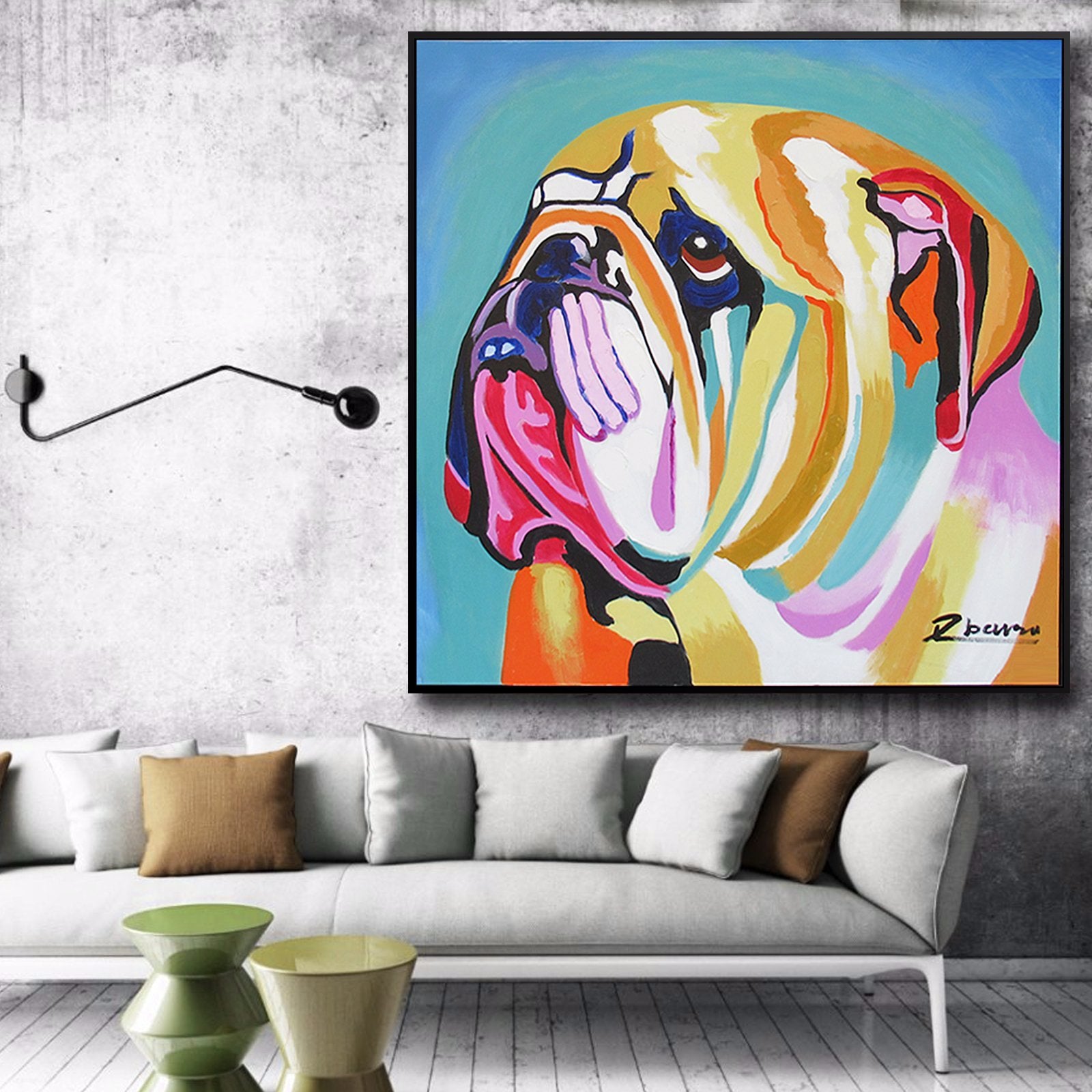 Bulldog Hand Painted Art Painting With Frame 105X105 Cm Soap0016