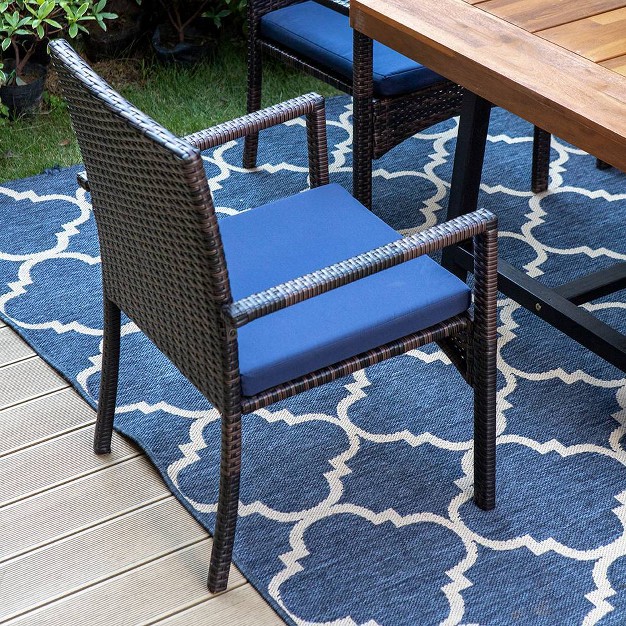 6pc Patio Dining Set With Acacia Wood Table amp Bench And 4 Pe Rattan Chairs Captiva Designs