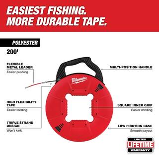 MW 200 ft. Polyester Fish Tape with Flexible Metal Leader 48-22-4197