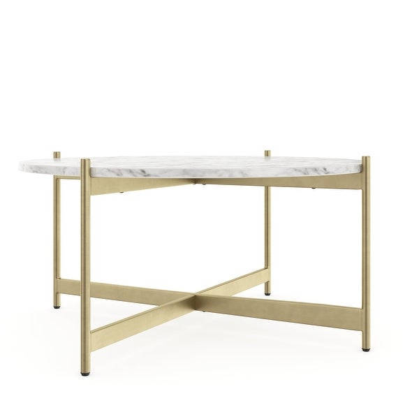 Nathan James Piper White Faux Marble Metal Frame Coffee Table