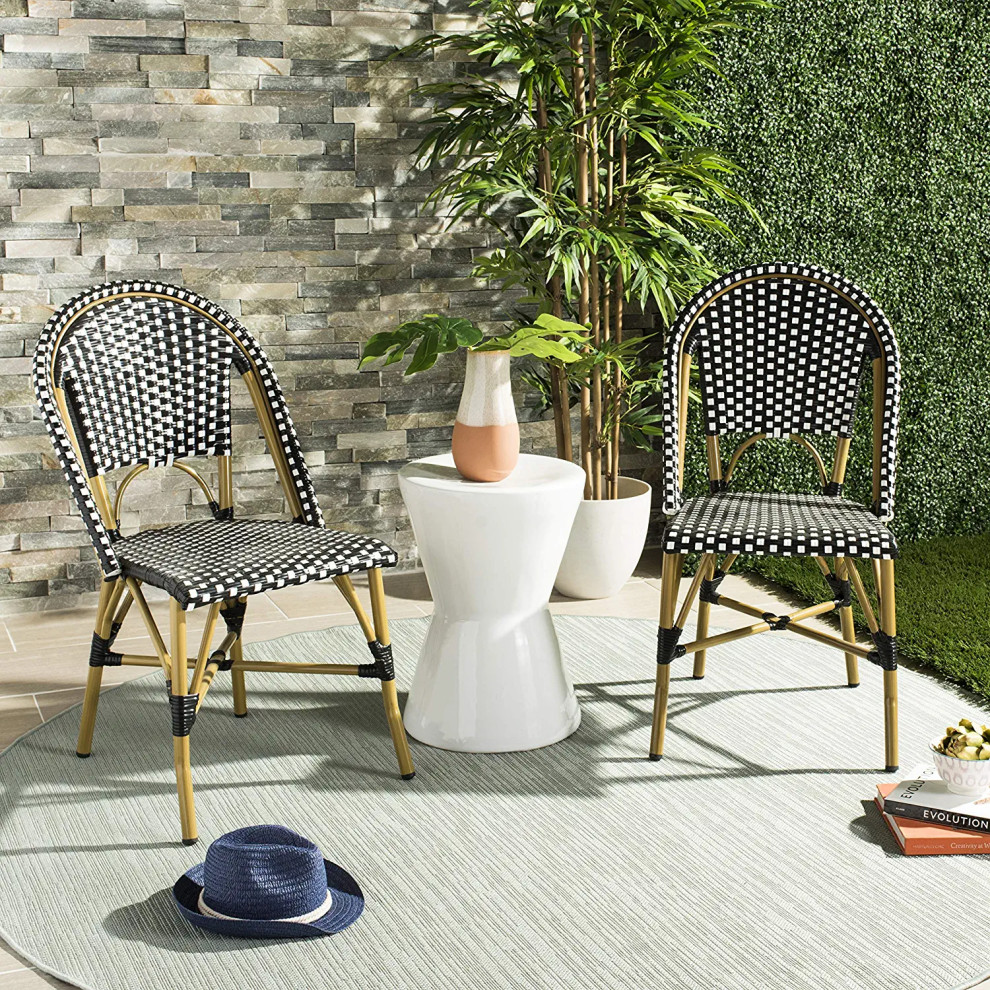 Set of 2 Outdoor Dining Chair  Two Tone Woven PE Wicker Seat  ampBack   Tropical   Outdoor Dining Chairs   by Decor Love  Houzz