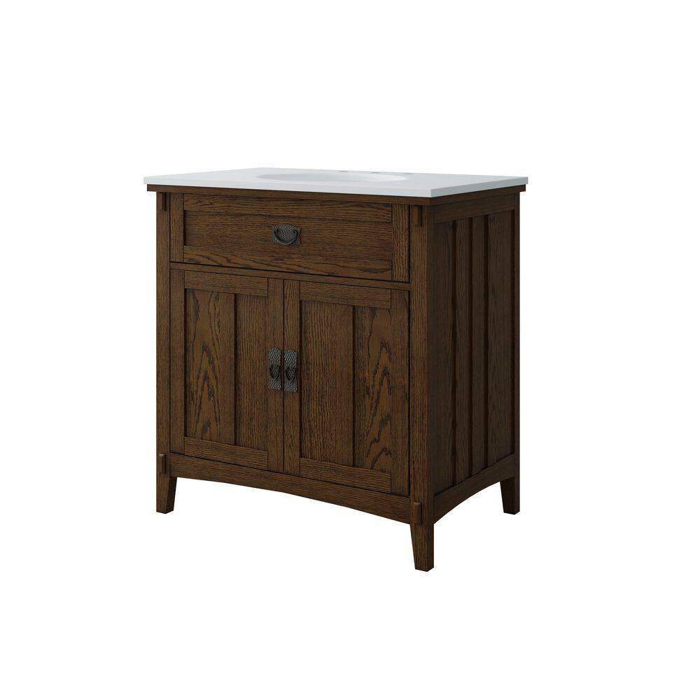 Home Decorators Collection Artisan 33 in. W Vanity in Dark Oak with Marble Vanity Top in Natural White with White Sink MD-V1757