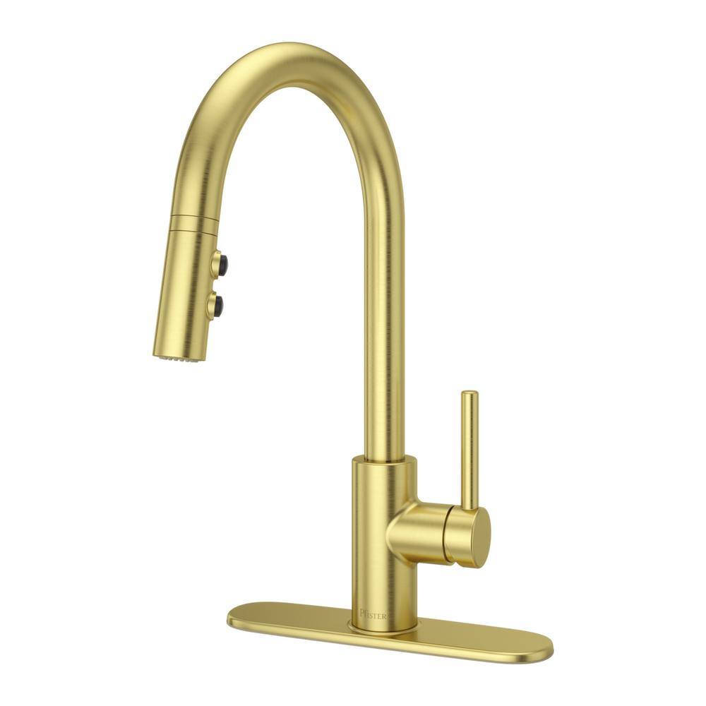 Pfister Stellen Single-Handle Pull-Down Sprayer Kitchen Faucet in Brushed Gold LG529-SABG