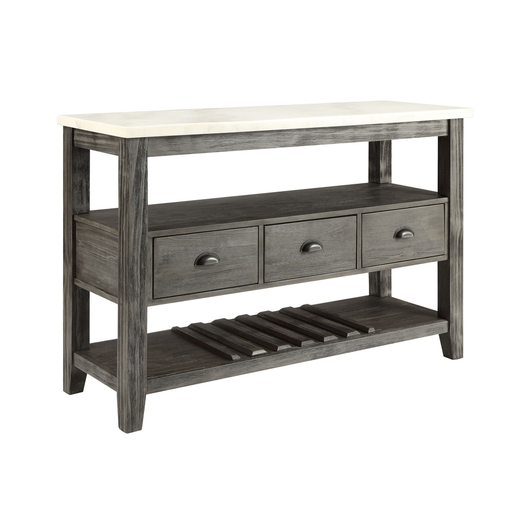 ACME Merel Server in White Marble and Gray Oak