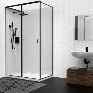 KEENEY Belanger 1-Spray Square Hand Shower and Showerhead from Wall Combo Kit with Slide Bar and Valve in Matte Black KIT-QUA130CMB