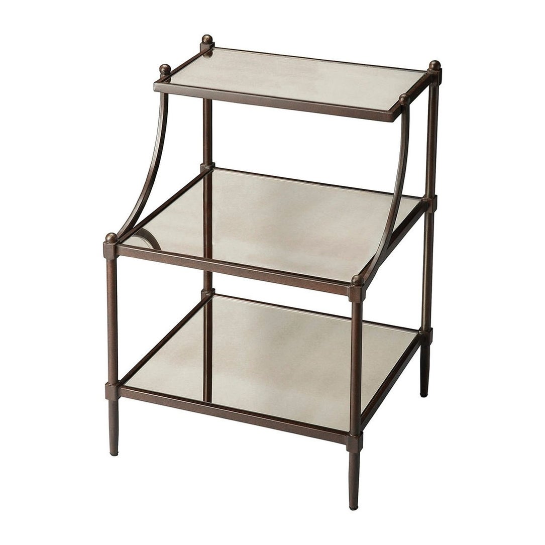 Peninsula Transitional Tiered Steel and Mirrored Side Table - Gray