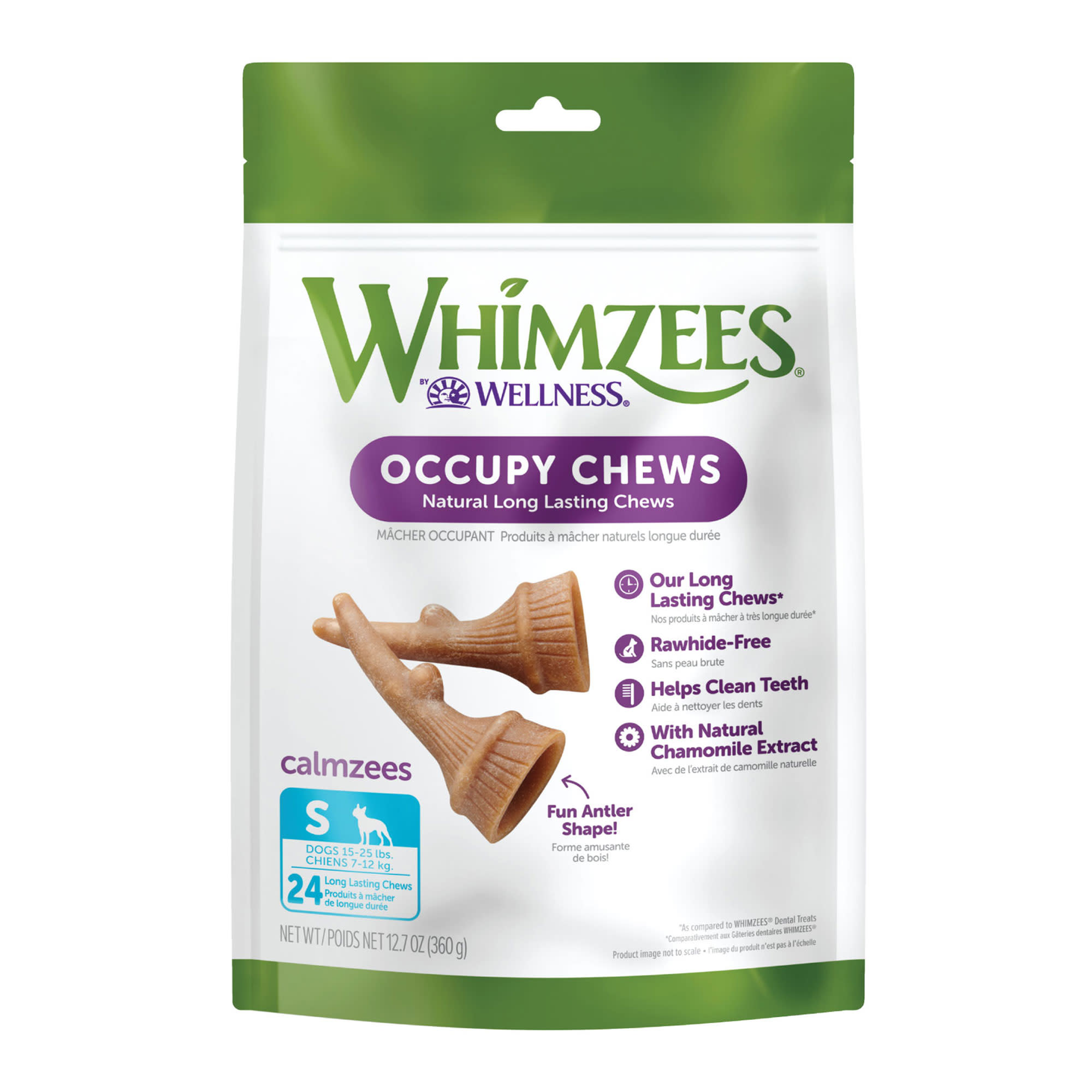 WHIMZEES Small Dental Occupy Calmzees Value Bag Dental Dog Chews， 12.7 oz.， Count of 24