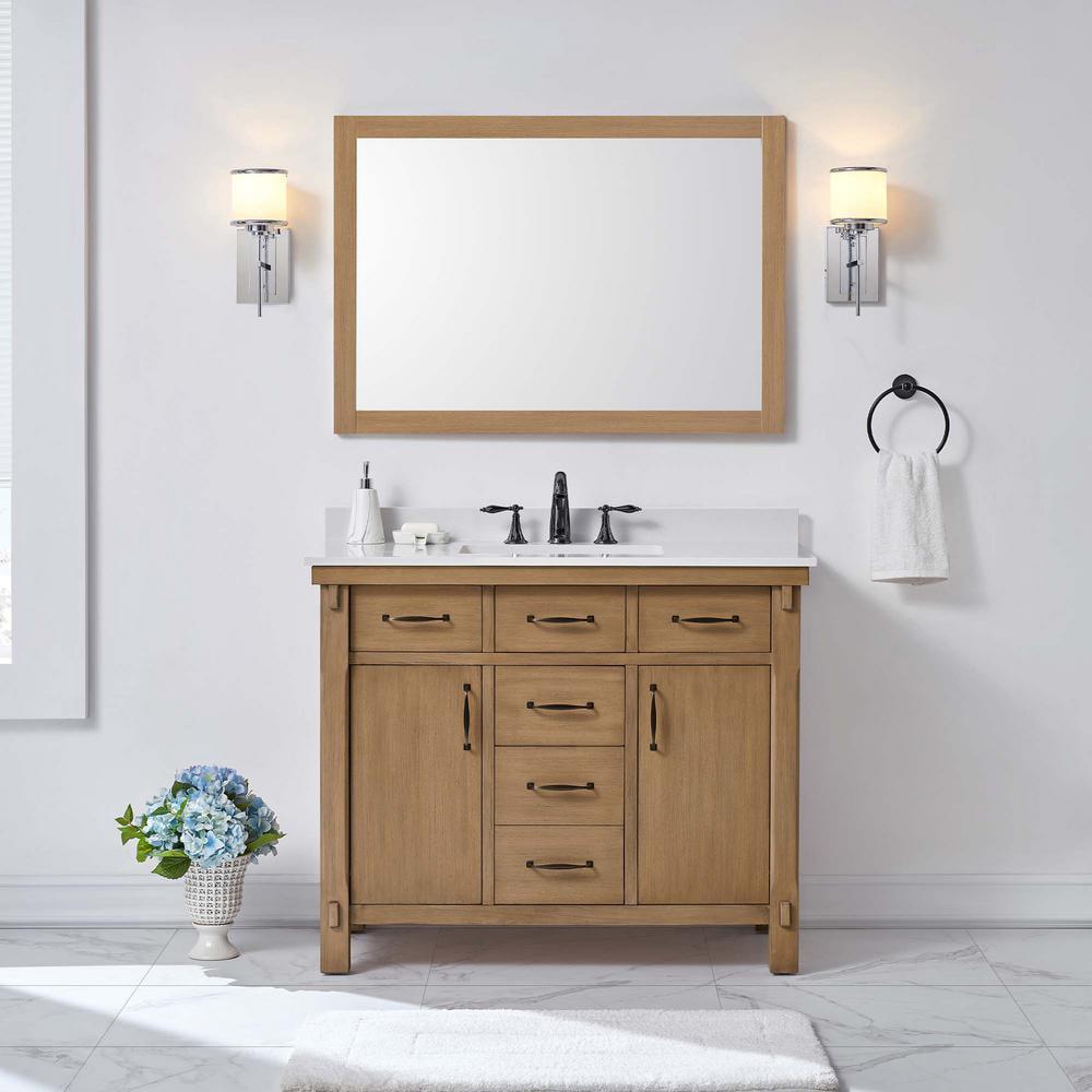 Home Decorators Collection Bellington 42 in W x 22 in D x 345 in H Vanity in Almond Toffee with White Engineered Stone Top