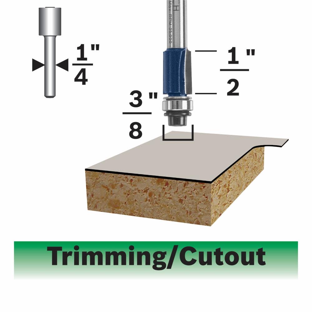 Bosch 3/8 In. x 1/2 In. Carbide-Tipped Double-Flute Flush Trim Router Bit 85269MC from Bosch