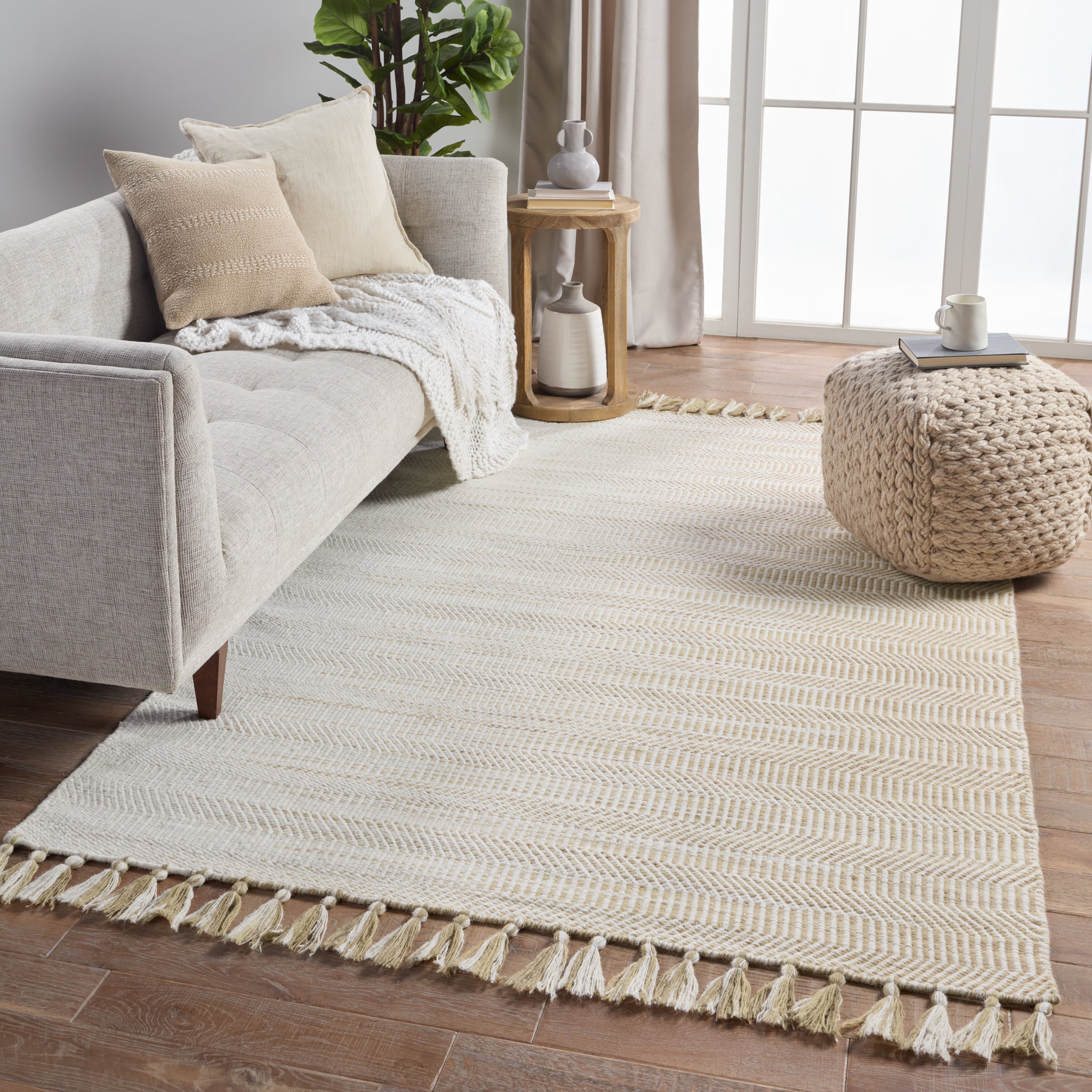 Flats Handmade Geometric Ivory & Taupe Area Rug