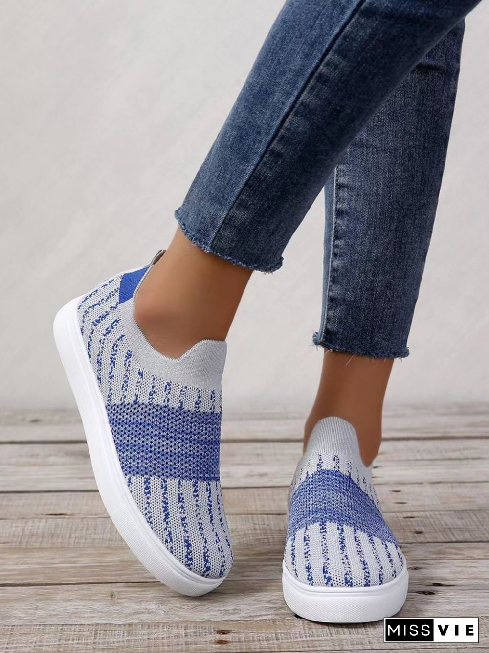 Blue Striped Contrast Flyknit Flats