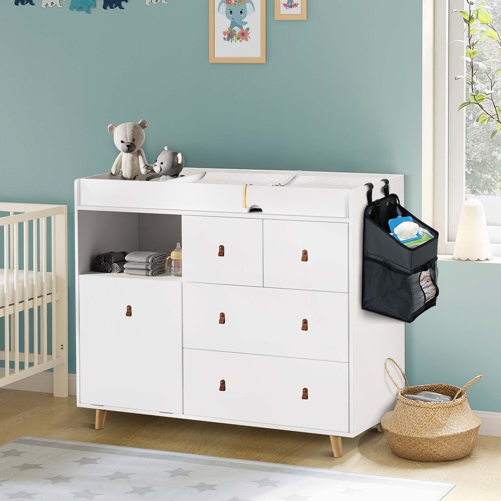 Wood Nursery Baby Dresser White Bedroom Dresser with 5 Drawers 38\