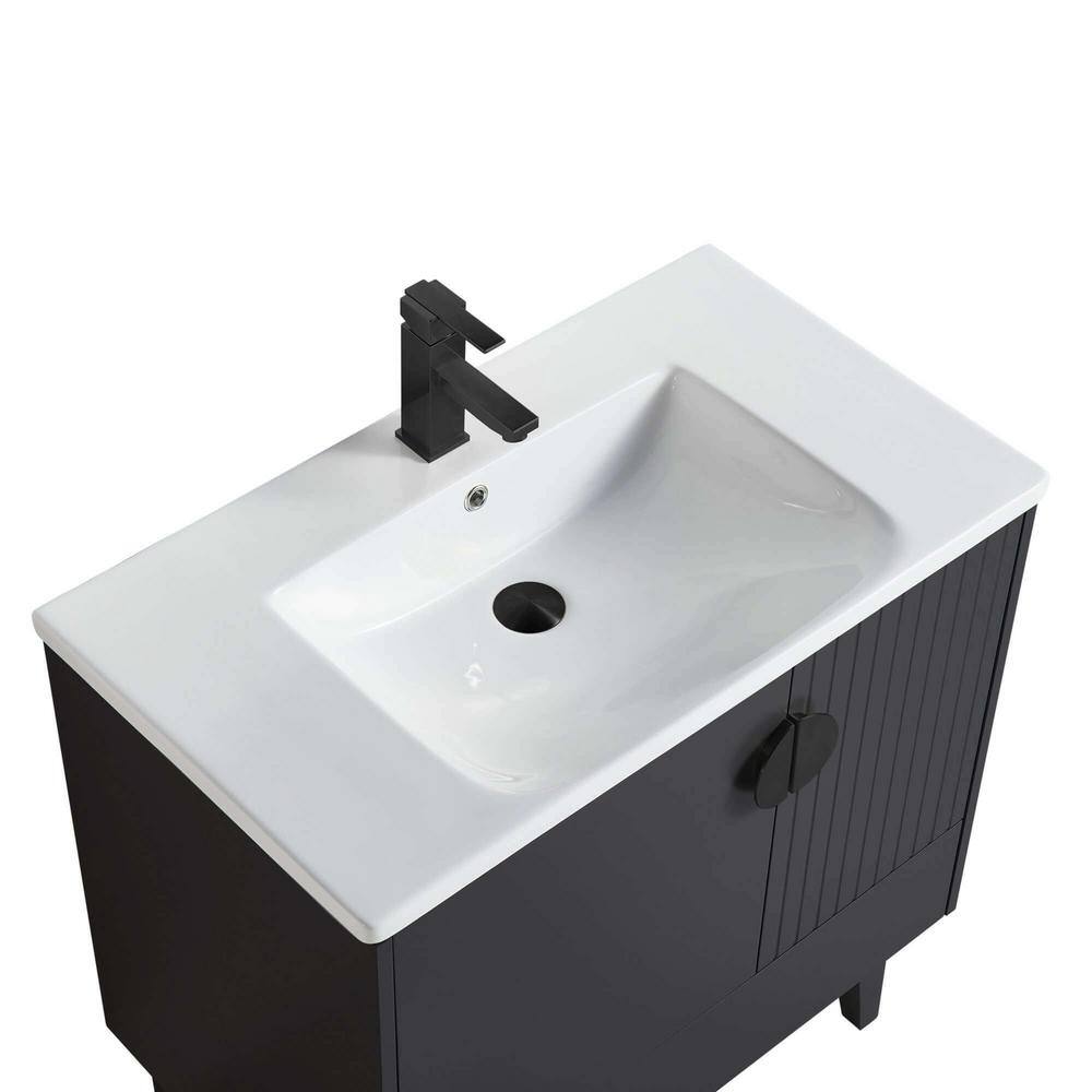 FINE FIXTURES Venezian 30 in. W x 18.11 in. D x 33 in. H Bathroom Vanity Side Cabinet in Black Matte with White Ceramic Top VN30BL-VNHA1BL