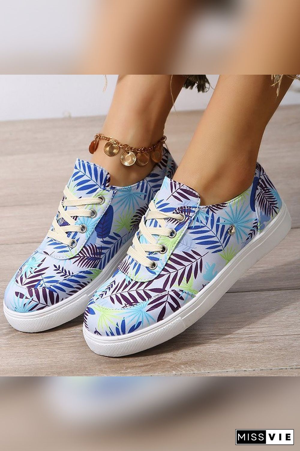 PU Floral Print Sneakers