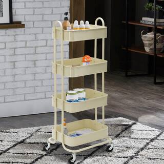 Huluwat 4-Tier Metal 4-Wheeled Shelves Storage Utility Cart in Beige RY-G-USBO4511