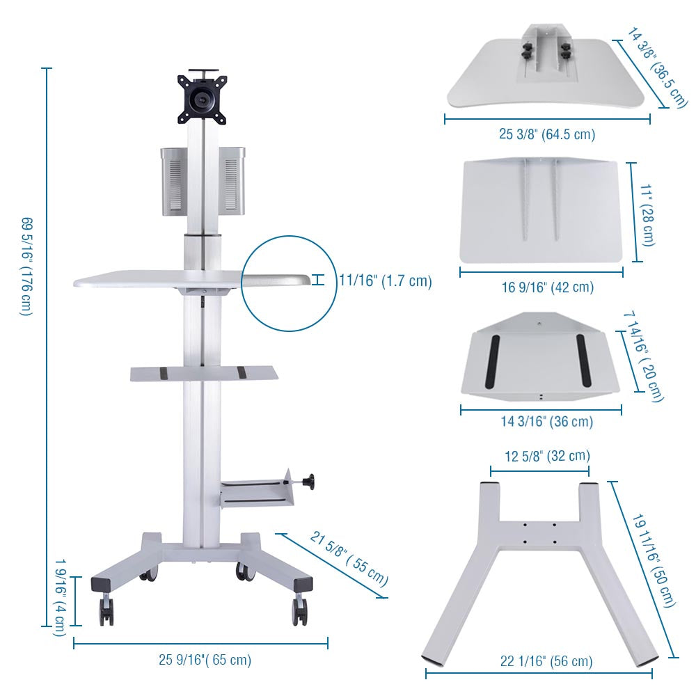 Yescom PC Computer Desktop Rolling Mobile Cart Workstation