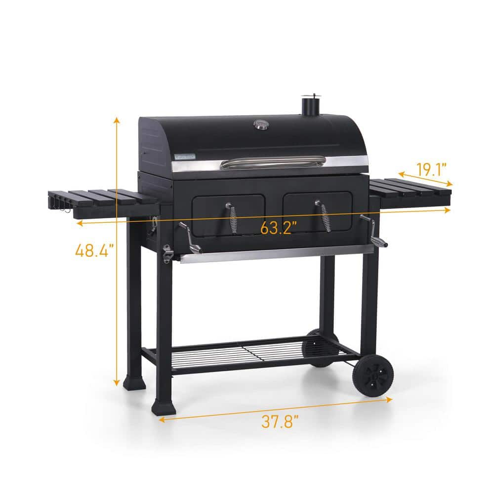 PHI VILLA Heavy-duty Outdoor Barrel Charcoal Grill in Black THD-E02GR005