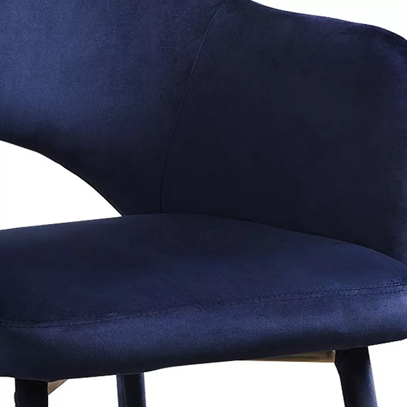 Velvet Padded Accent Chair with Open Back and Angled Legs， Blue and Gold