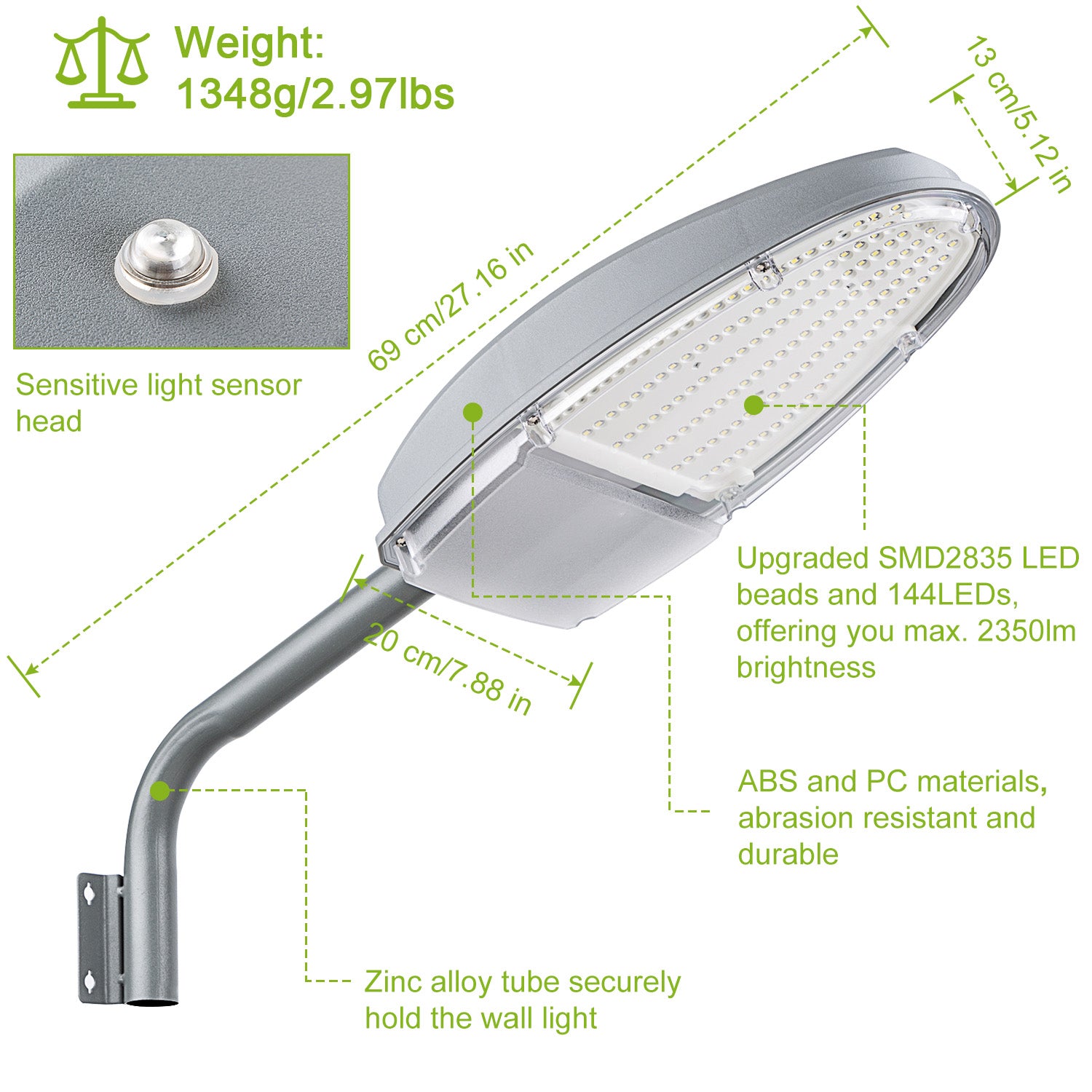 144LED Outdoor Street Light 2350lm Dusk to Dawn Sensor Waterproof Security Light for Garage Garden Pathway