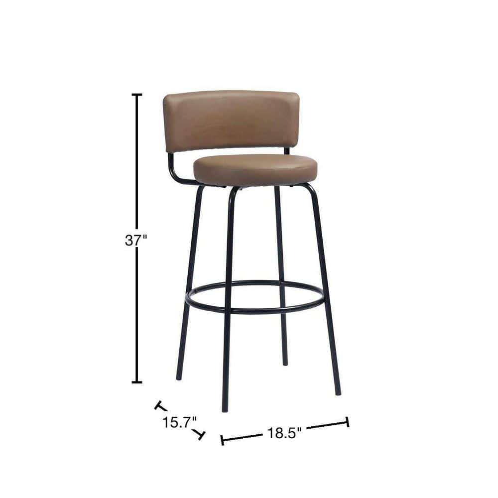 Homy Casa Chive 28.7 in. Brown Metal Frame Lowback Bar Stool with Faux Leather Seat (Set of 2) HD-CHIVE HIGH BAR LETTES