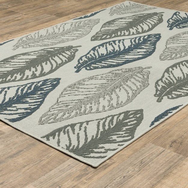 Trinity Botanical Leaf Patio Area Rug Beige gray Captiv8e Designs