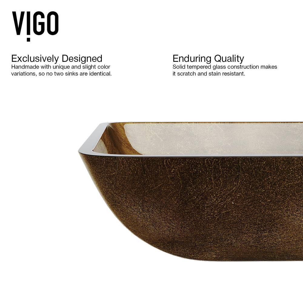 VIGO Donatello Gold Glass 22 in. L x 14 in. W x 5 in. H Rectangular Vessel Bathroom Sink VG07506