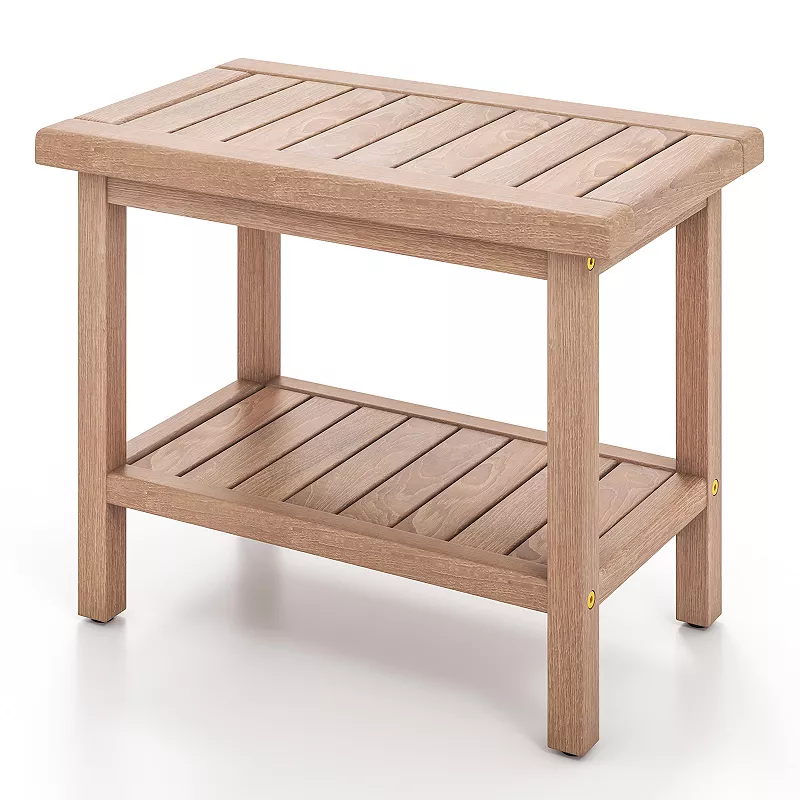 21 Inches Teak Shower Bench With Storage Shelf