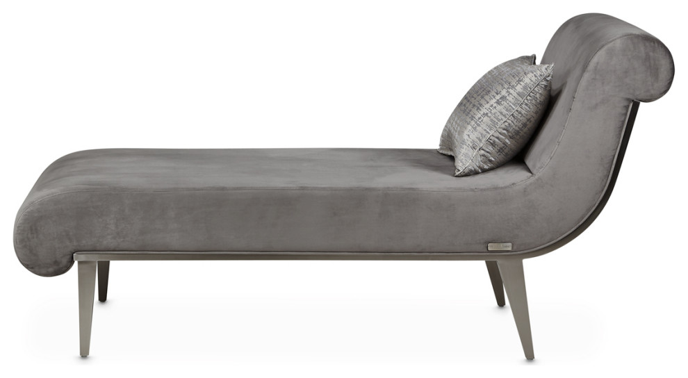 Roxbury Park Velvet Chaise   Gray Pearl/Stainless Steel   Contemporary   Indoor Chaise Lounge Chairs   by Michael Amini  Houzz