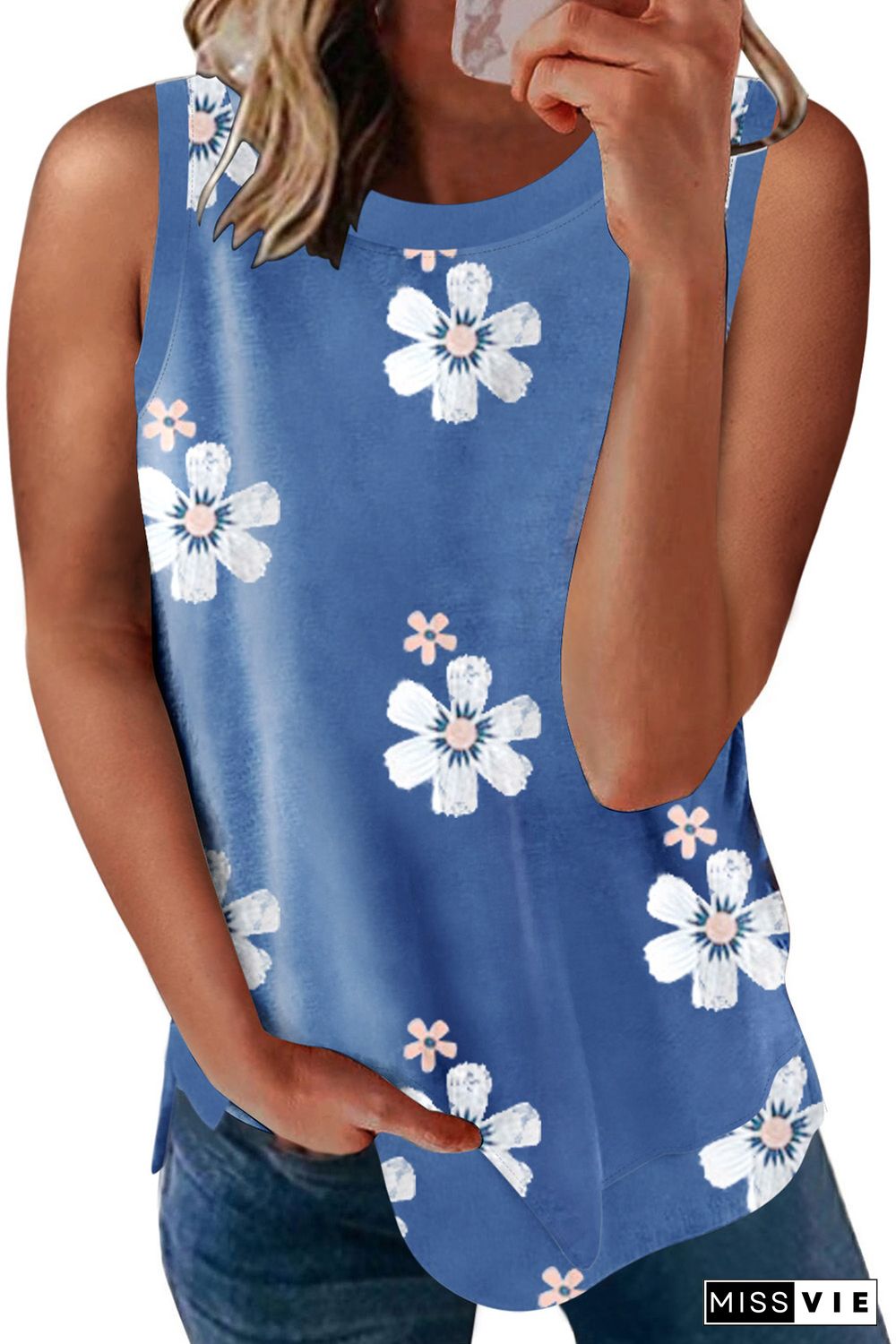 Sky Blue Crew Neck Tank Top