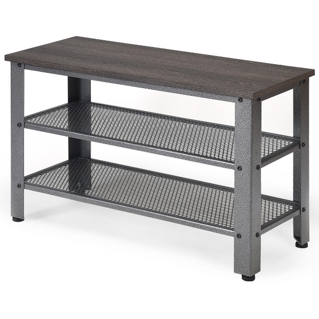 Tangkula 3 tier Industrial Shoe Rack Entryway Bench With Mesh Storage Shelf