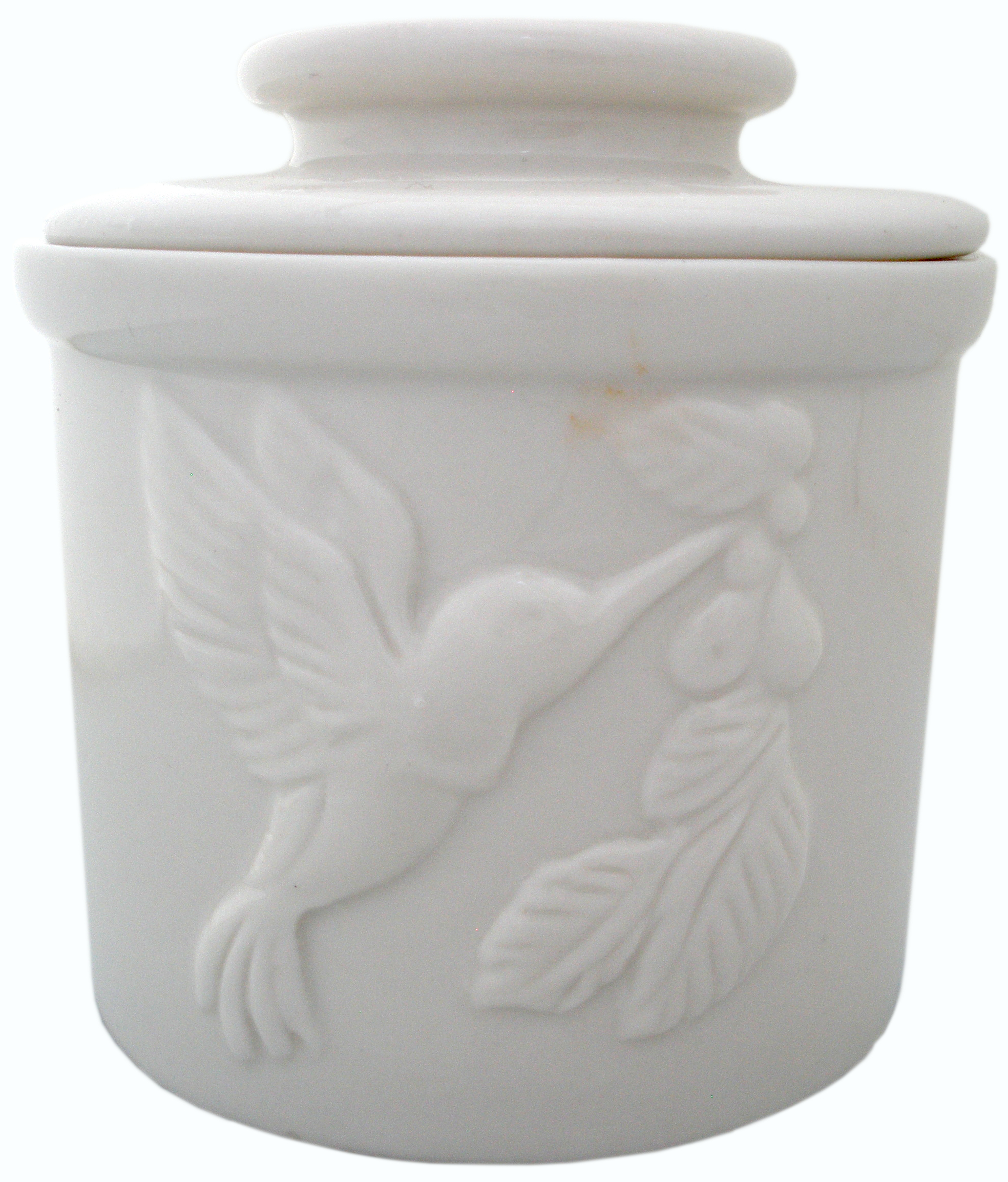 JBK Pottery Hummingbird Butter Crock - White