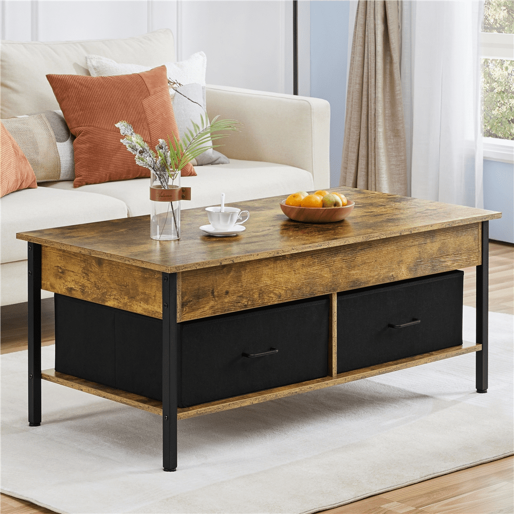 Alden Design Lift Top Wood Coffee Table with Storage Baskets, Large, Rustic Brown