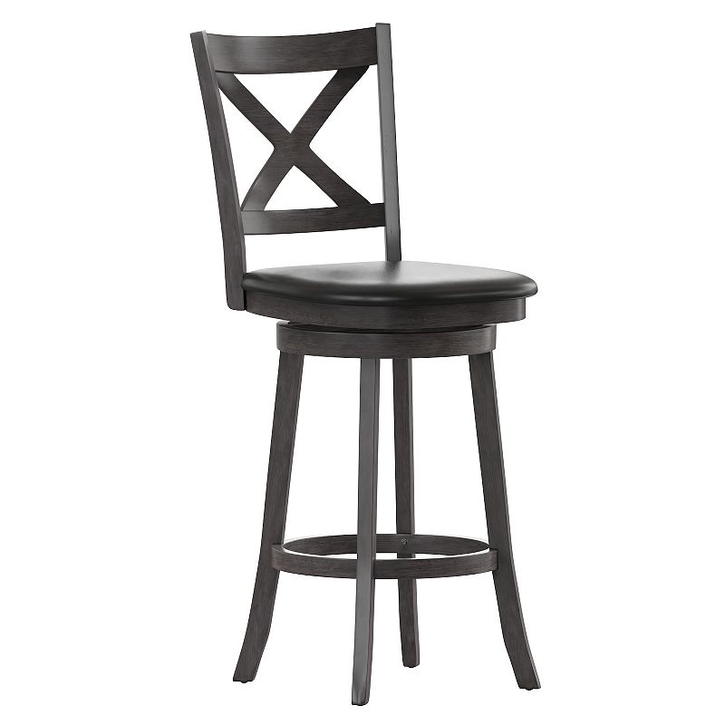 Merrick Lane Sora 30 Classic Wooden Crossback Swivel Bar Height Pub Stool with Upholstered Padded Seat and Integrated Footrest