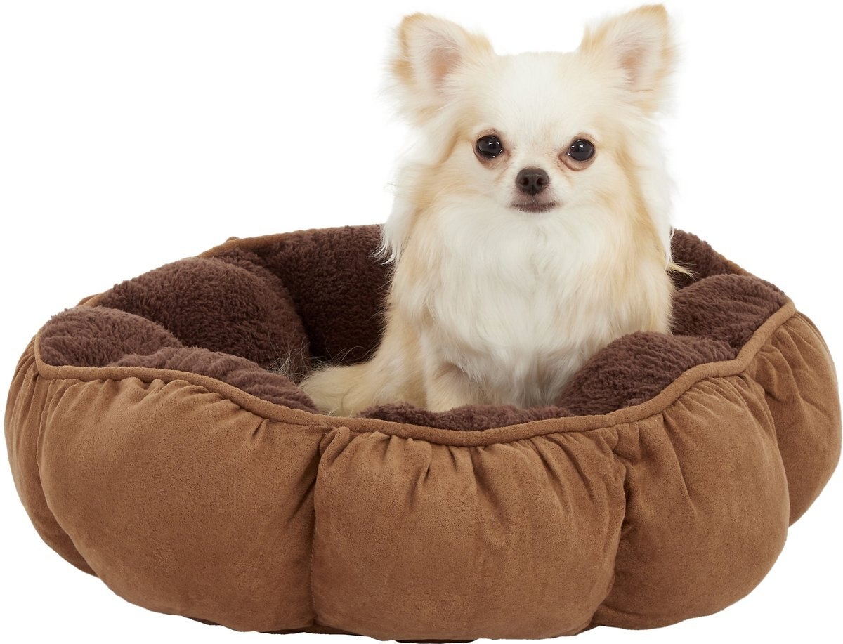 Aspen Pet Round Puffy Bolster Cat and Dog Bed， Color Varies