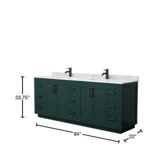 Wyndham Collection Miranda 84 in. W x 22 in. D x 33.75 in. H Double Bath Vanity in Green with White Carrara Marble Top WCF292984DGKCMUNSMXX