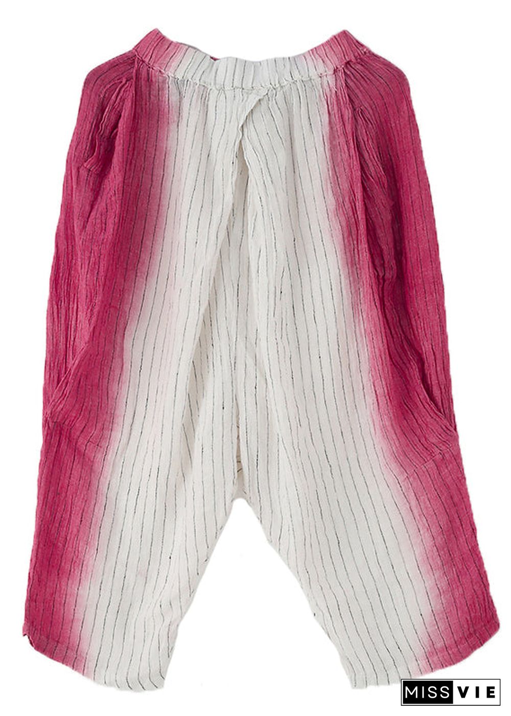 French Gradient Color Oversized Striped Linen Harem Pants Fall