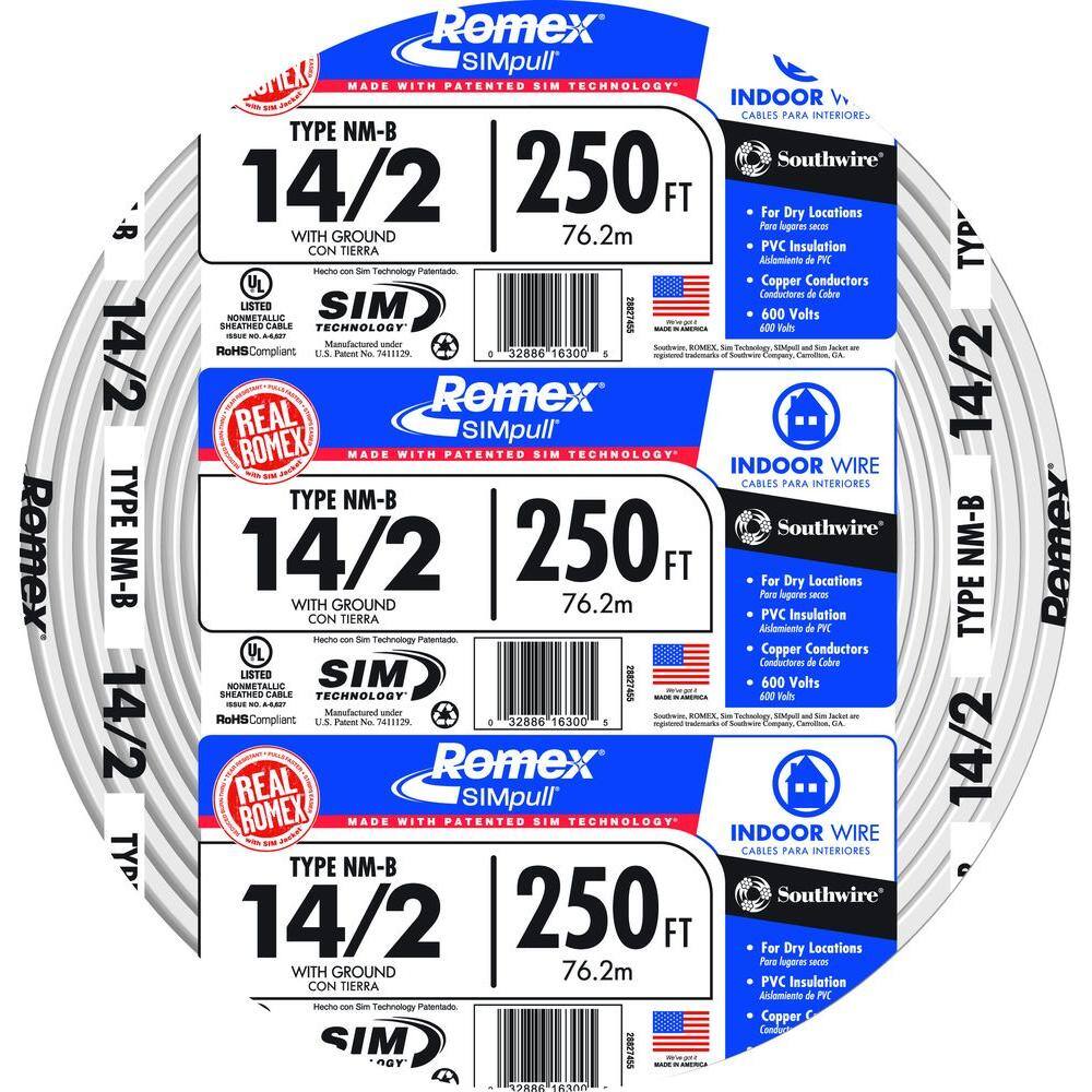 Southwire 250 ft. 142 Romex SIMpull Solid NM-B WG Wire 28827469